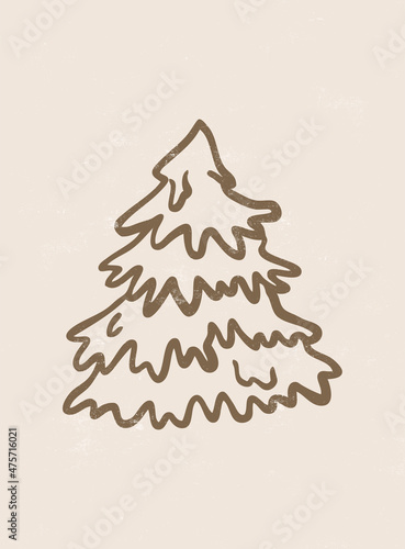 Christmas tree, vintage rustic tree, pine hand drawn