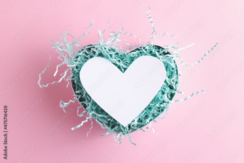 Heart shaped blank card in heart present box. Valentine day template with place for text. Heart shaped blank card in heart present box. Valentine day template with place for text.