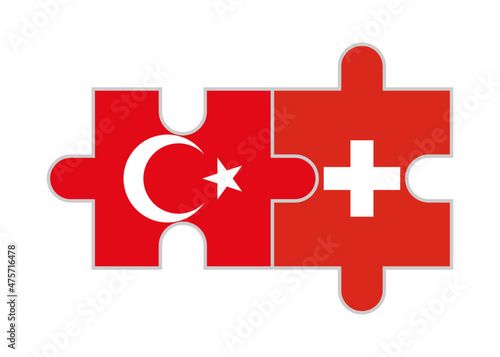 puzzle pieces of turkey and switzerland flags. vector illustration isolated on white background
