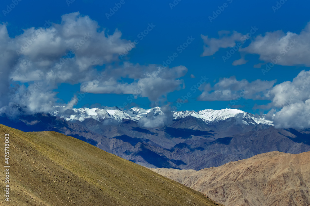 Scenic view of snow peaks, Leh ladakh landscape, light and shadow, Jammu and Kashmir, India Scenic view of snow peaks, Leh ladakh landscape, light and shadow, Jammu and Kashmir, India