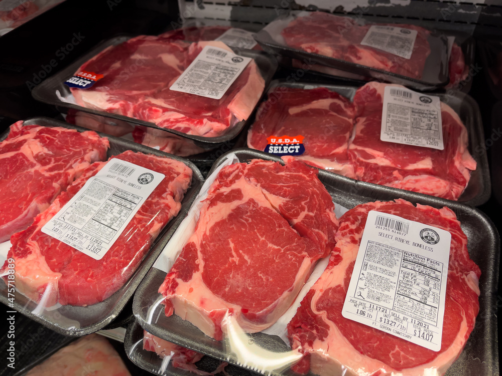 ATLANTA, December 18, 2021 Fresh beef ribeye steaks in the