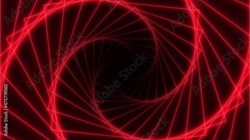 An endless rotating red tunnel into a black hole. Seamless video for audiovisual performances, light shows, nightclubs.