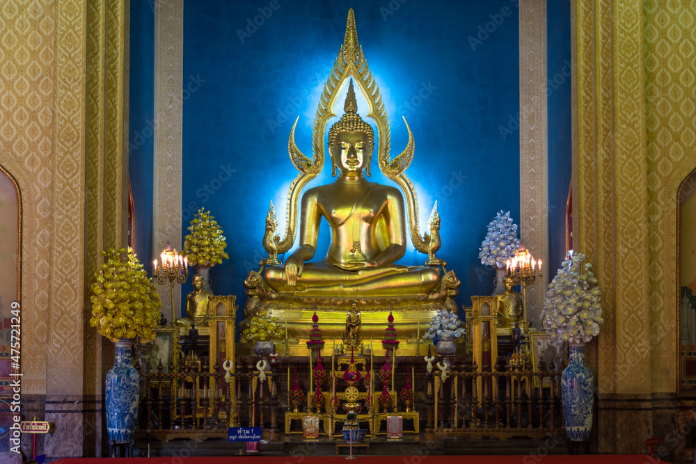 Bangkok, Thailand, november 2017 - view of a golden Buddha statue at Wat Benchamabophit