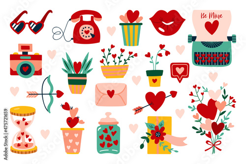 Valentines day cute elements set. Childish print for cards, stickers, apparel and banner design