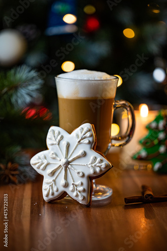 cup of coffee and christmas cookies