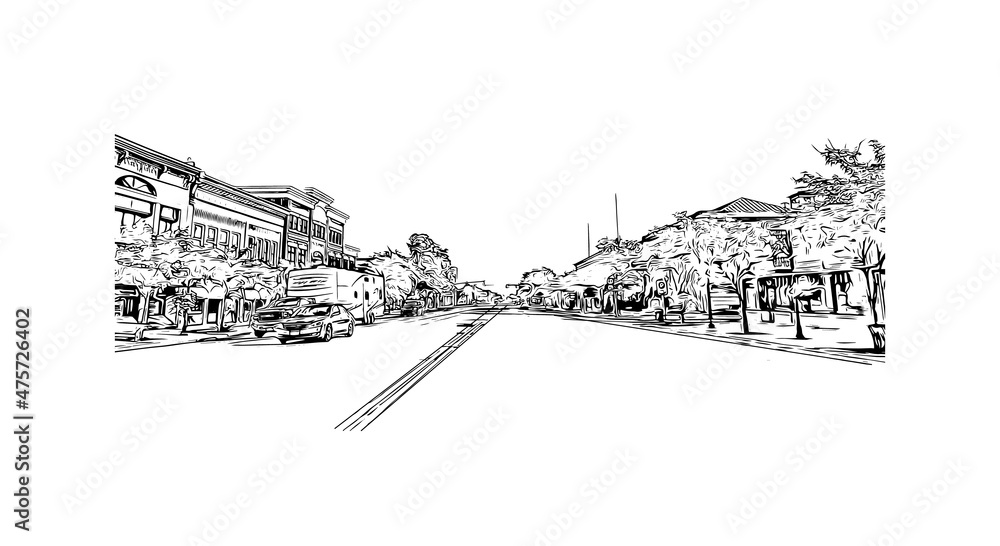 Building view with landmark of Logan is the city in Australia. Hand drawn sketch illustration in vector.