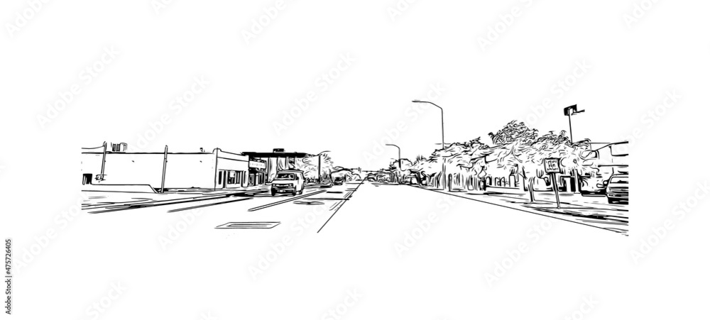 Obraz premium Building view with landmark of Logan is the city in Australia. Hand drawn sketch illustration in vector.