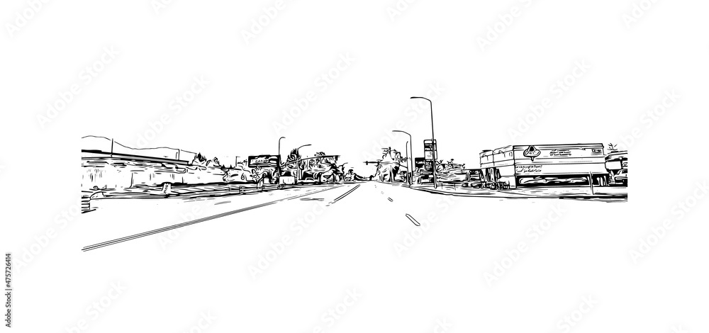 Obraz premium Building view with landmark of Logan is the city in Australia. Hand drawn sketch illustration in vector.
