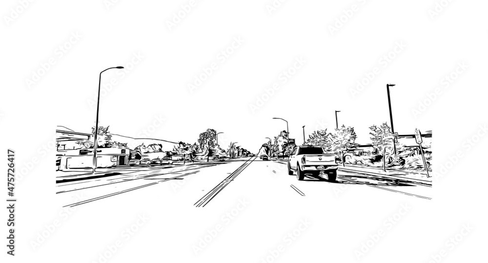 Obraz premium Building view with landmark of Logan is the city in Australia. Hand drawn sketch illustration in vector.