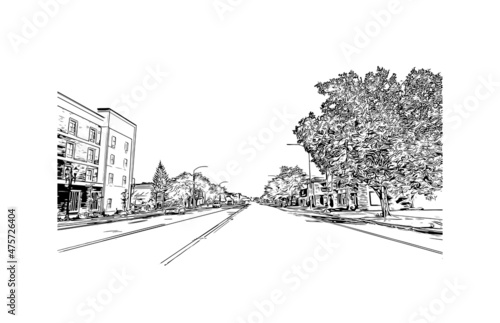 Building view with landmark of Logan is the city in Australia. Hand drawn sketch illustration in vector.