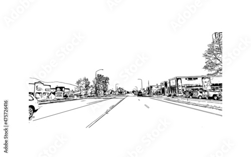 Building view with landmark of Logan is the city in Australia. Hand drawn sketch illustration in vector.