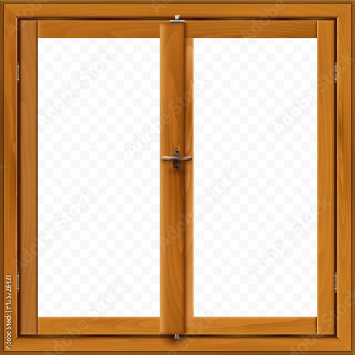 Realistic wooden window on transparent background