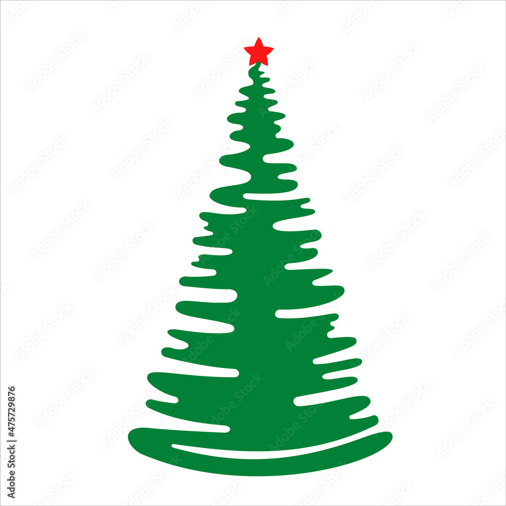 Stylized Cartoon Evergreen Fir Tree isolated on white background. A little red star on the top like a diamond for Christmas. Hand-drawn Vector Illustration of Xmas Green Coniferous Tree with asterisk. Stylized Cartoon Evergreen Fir Tree isolated on white background. A little red star on the top like a diamond for Christmas. Hand-drawn Vector Illustration of Xmas Green Coniferous Tree with asterisk.