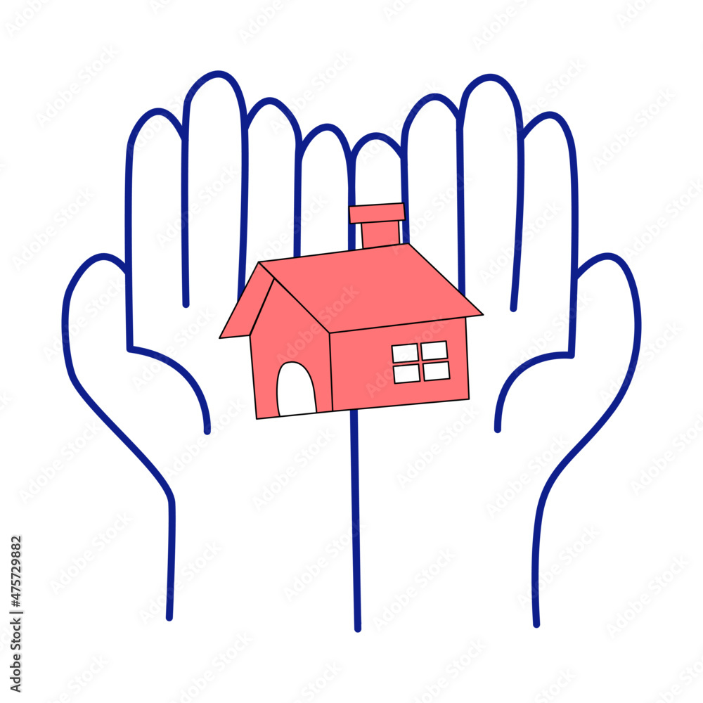 Obraz premium Close up of safe hand holding home. isolated on white background, vector illustration