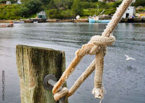 Closeup of a tied rope aSt. Margarets Bay, Nova Scotia photo