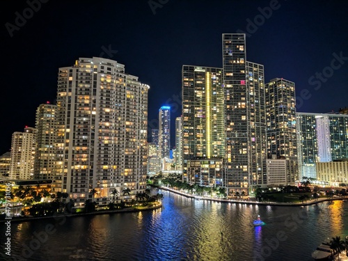 night view of Miami city skyscrapers