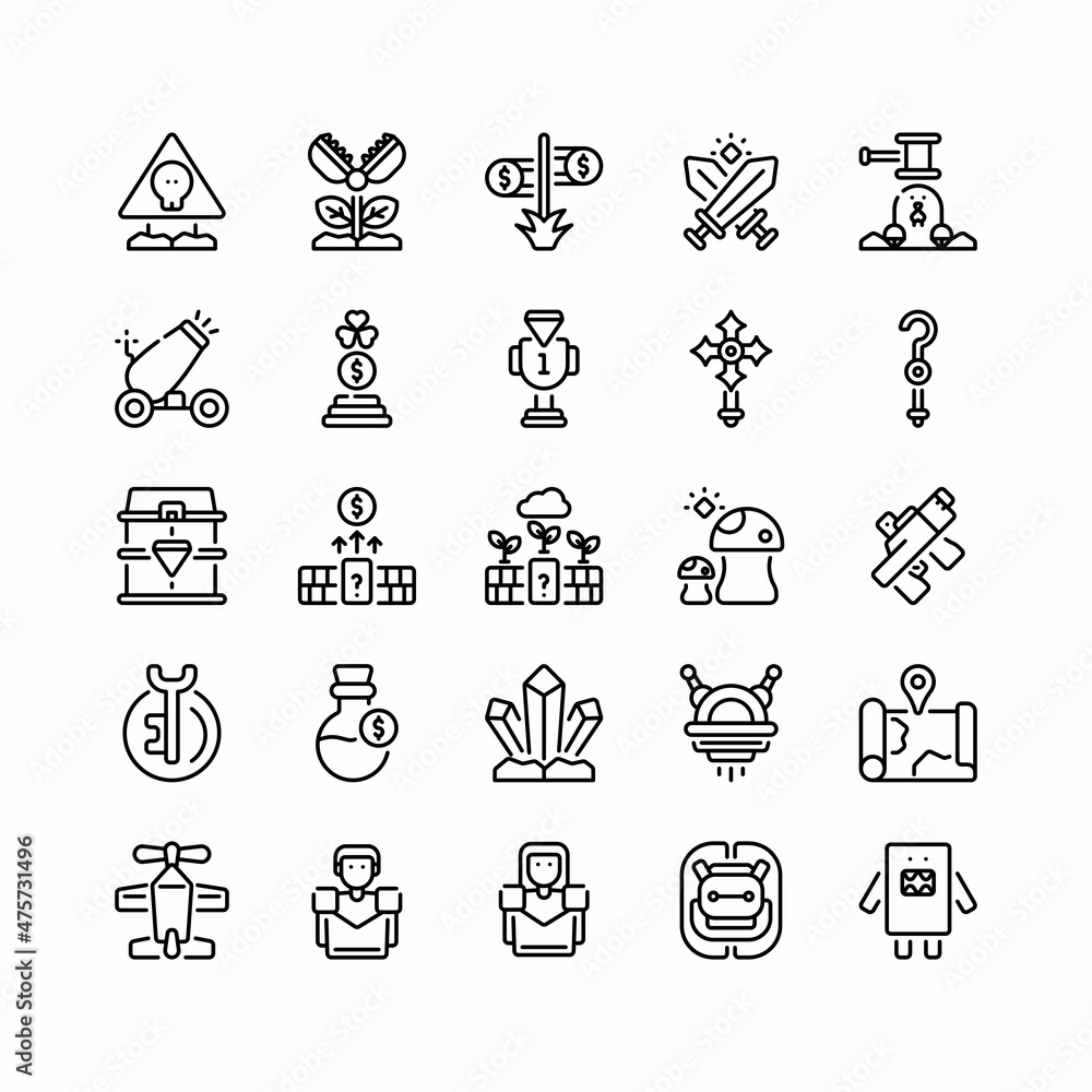 Set of Game Character Gaming Element Outline Icon, Logo, and illustration Set of Game Character Gaming Element Outline Icon, Logo, and illustration