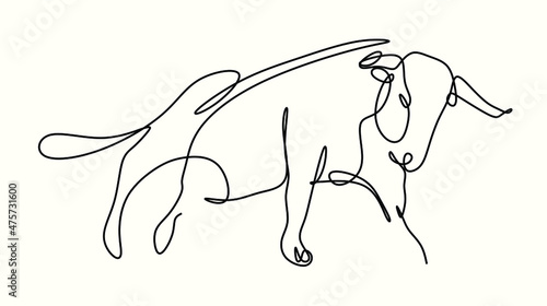 a continuous drawing of the year of the bull 2021 according to the Chinese calendar and 2022 according to the Slavic calendar is the year of the golden-horned tour. linear vector illustration isolated