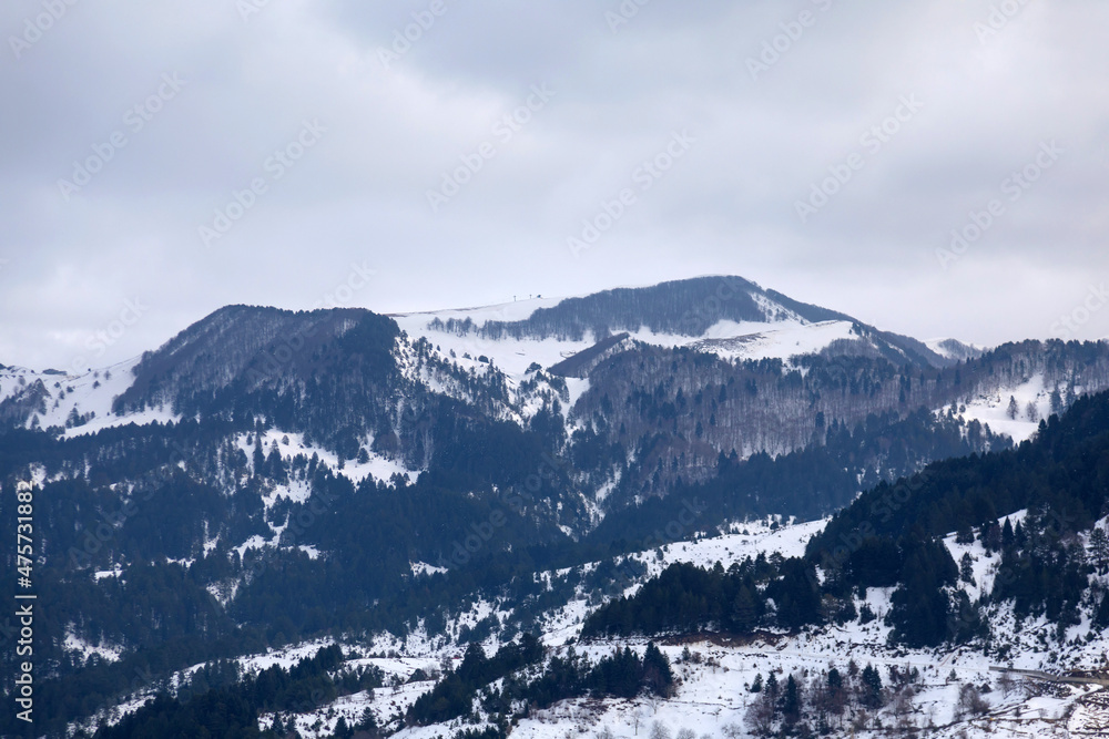 Mountain covered with snow in Metsovo Greece