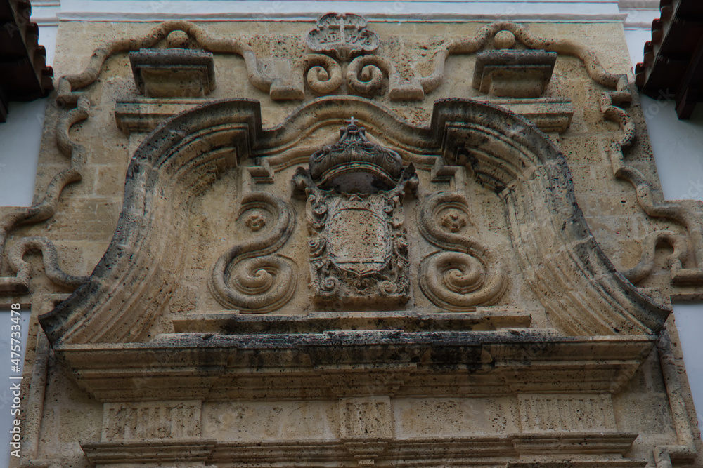 Detail of the main gate of the Palacio De La Inquisicion in Cartagena, Colombia