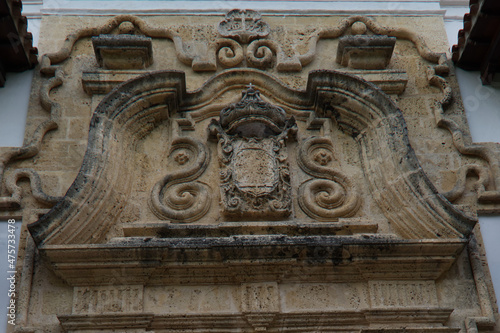 Detail of the main gate of the Palacio De La Inquisicion in Cartagena, Colombia