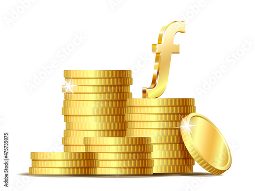 Stack of coins with Gold shiny Florin currency symbol.