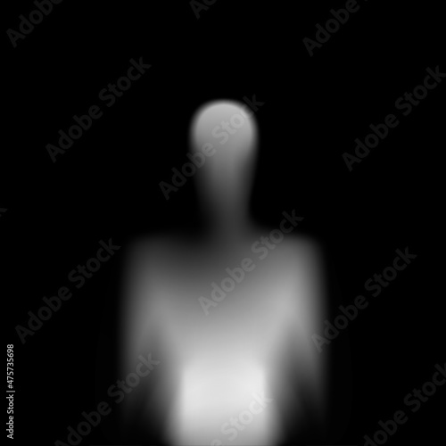 Shadow Blur of Horror Man with Behind the Matte Glass. The Reflection of the Silhouette Through the Light. Illustration on Black Background