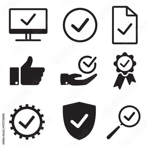 Quality, standard and rating set icon in simple style on white background.