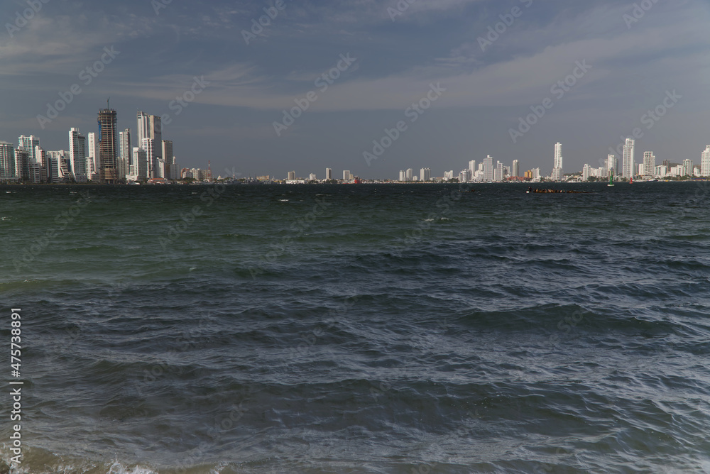 View from the sea of the city of Cartagena skyline, Colombia View from the sea of the city of Cartagena skyline, Colombia