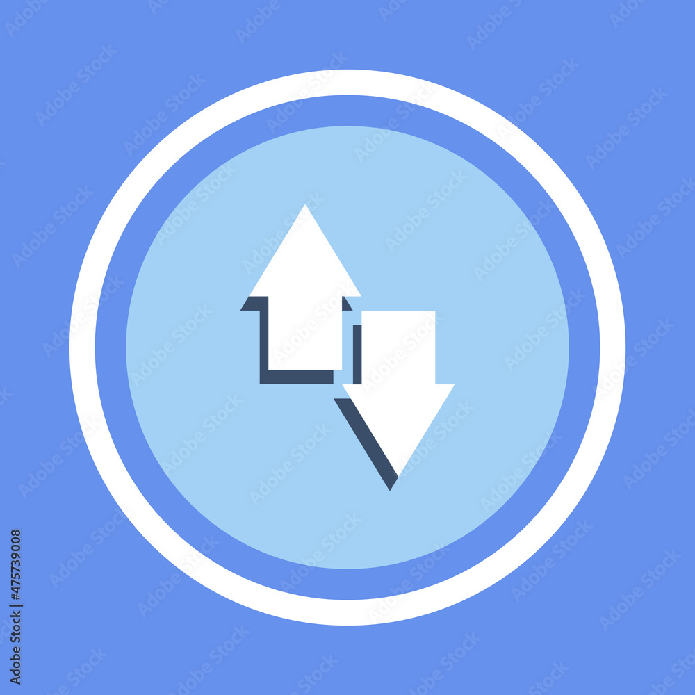 Data Transfer icon. Flat icon. Transfer arrow icon vector illustration in circle isolated on blue background Data Transfer icon. Flat icon. Transfer arrow icon vector illustration in circle isolated on blue background