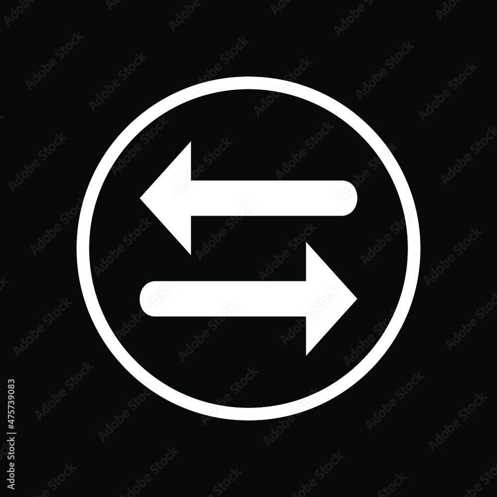 Transfer arrow icon. Flat icon. Exchange icon. Transfer arrow icon vector illustration in circle isolated on black background Transfer arrow icon. Flat icon. Exchange icon. Transfer arrow icon vector illustration in circle isolated on black background