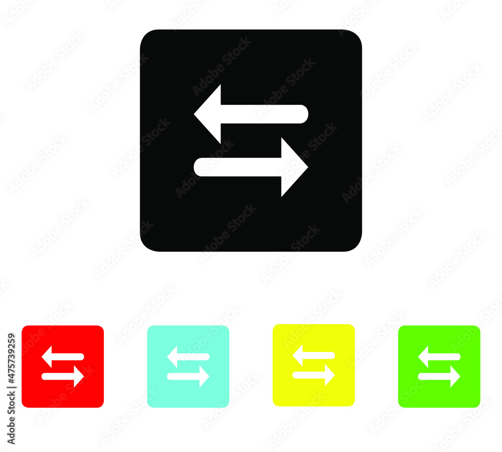 Transfer arrow icon. Flat icon. Exchange icon. Set elements in colored icons. Transfer arrow icon vector illustration in square isolated on white background Transfer arrow icon. Flat icon. Exchange icon. Set elements in colored icons. Transfer arrow icon vector illustration in square isolated on white background
