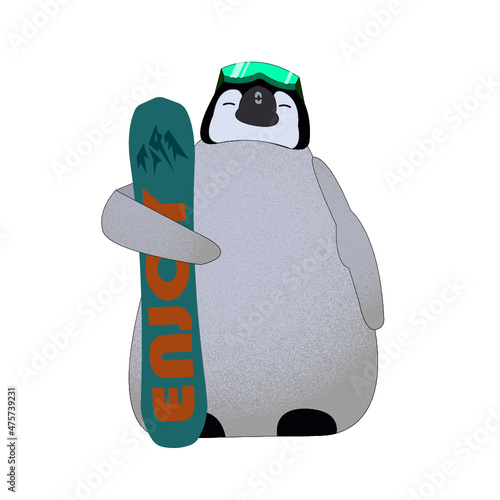 Penguin and snowboard