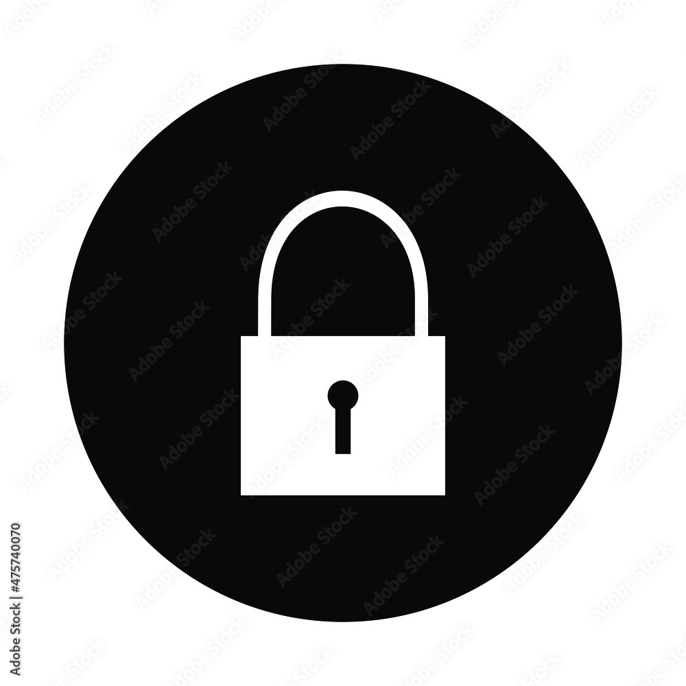 Master key icon. Lock icon. Padlock icon vector illustration in circle isolated on white background Master key icon. Lock icon. Padlock icon vector illustration in circle isolated on white background