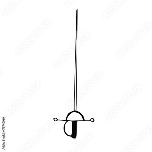 Fencing rapier vector illustration, hand drawing doodle