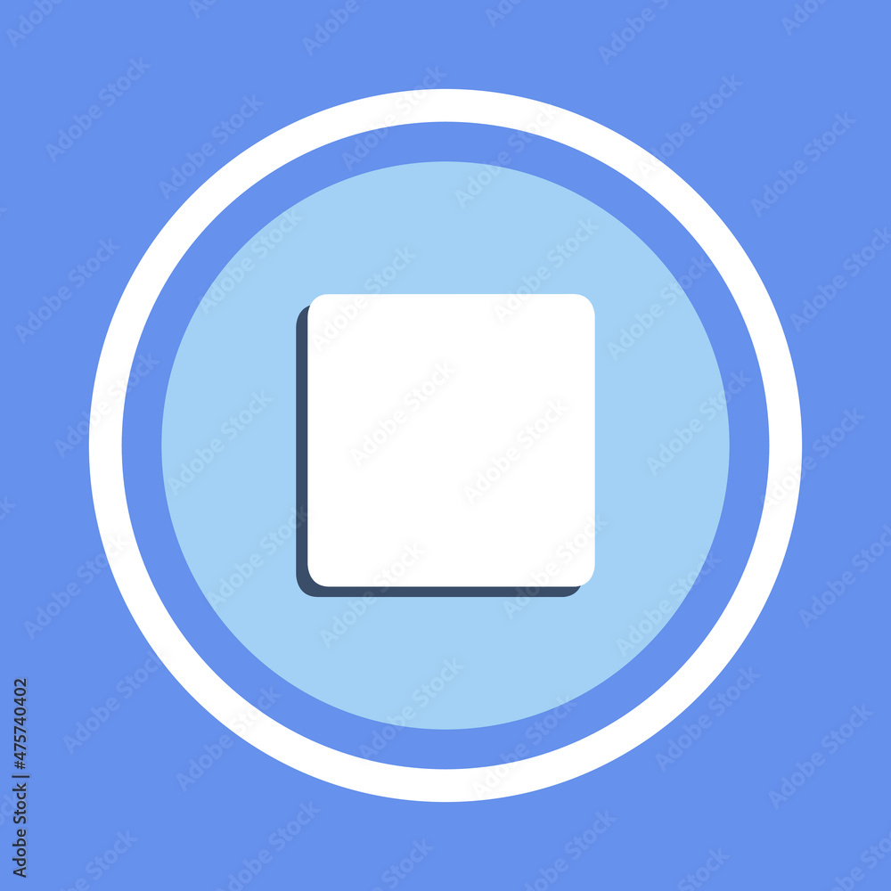 Stop button. Media Stop icon illustration on circle. Stop button vector isolated on blue background. Stop button. Media Stop icon illustration on circle. Stop button vector isolated on blue background.