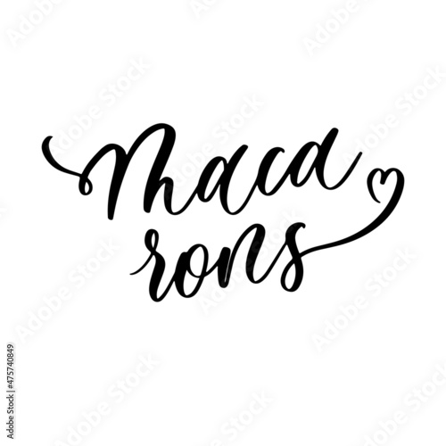 Macarons lettering logo. Linear calligraphy inscription of macarons store on white background.