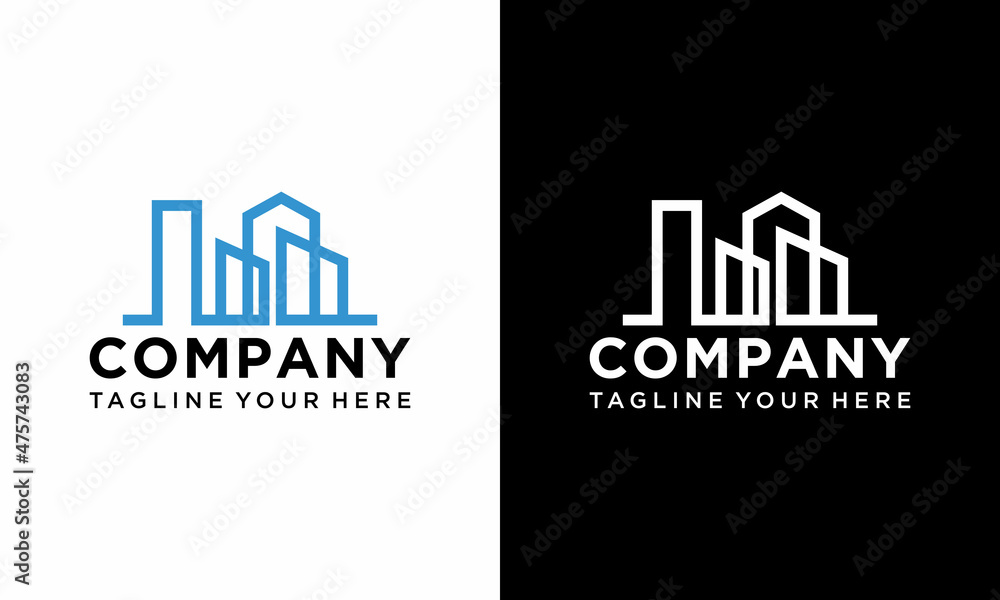 Building Logo Icon Design Template. Real Estate, Construction, Modern Vector Illustration. on a black and white background.