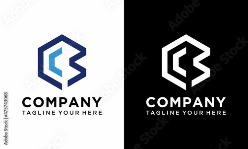 abstract letter cb geometric hexagonal line design logo vector template. on a black and white background.