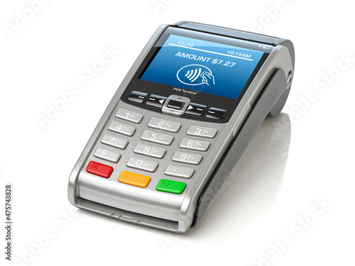Photo POS point of sale terminal for credit card payment isolated on white