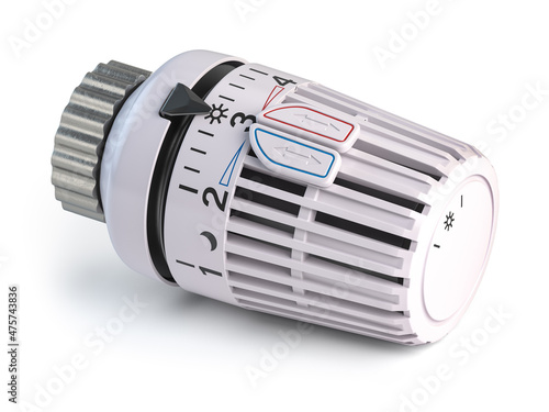 Thermostatic radiator valve for heating isolated on white. Temperature control and energy saving. photo