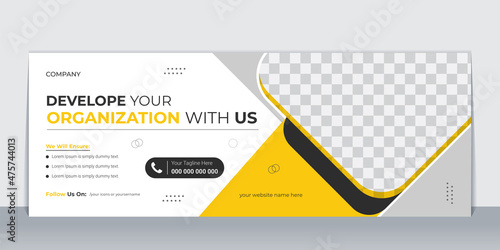 Corporate Facebook cover page design template, Creative Business social media cover, post, web banner design layout, Yellow and black color design with unique shapes