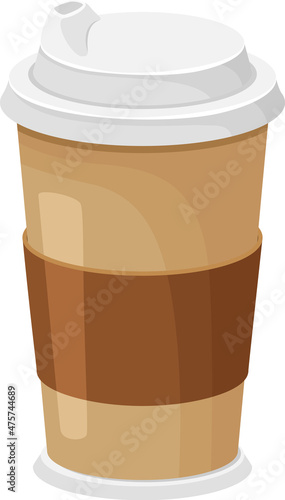 Cup of coffee for take away isolated. Vector latte in paper cup, energy beverage morning illustration