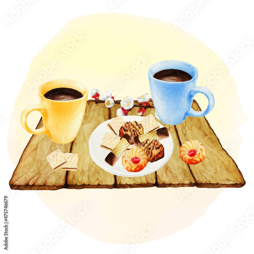 watercolor hand drawn of breakfast illustration