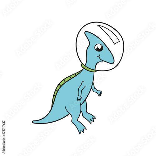 vector cartoon cute dinosaur astronaut  isolated color