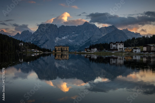 Sunset over Lake Misurina in Dolomites in Italy © tmag