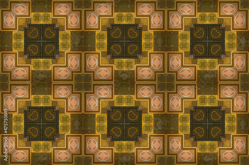 Vintage ceramic tiles with oriental pattern. Antique ornament and background