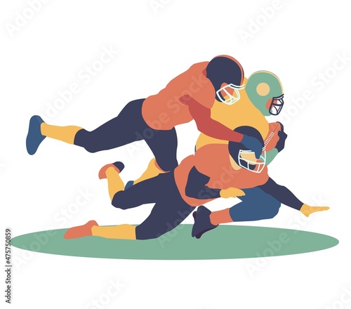 Картината върху платно American football tackling in the football game