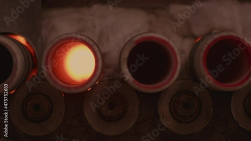 Close Shot of Flame Ceramic Tile Oven in a Factory