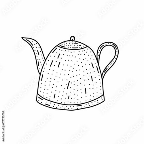 Hand drawn kettle in doodle style. Isolated in white vector illustration.